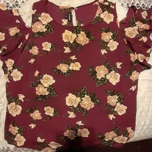 Burgundy Floral Cold Shoulder Top